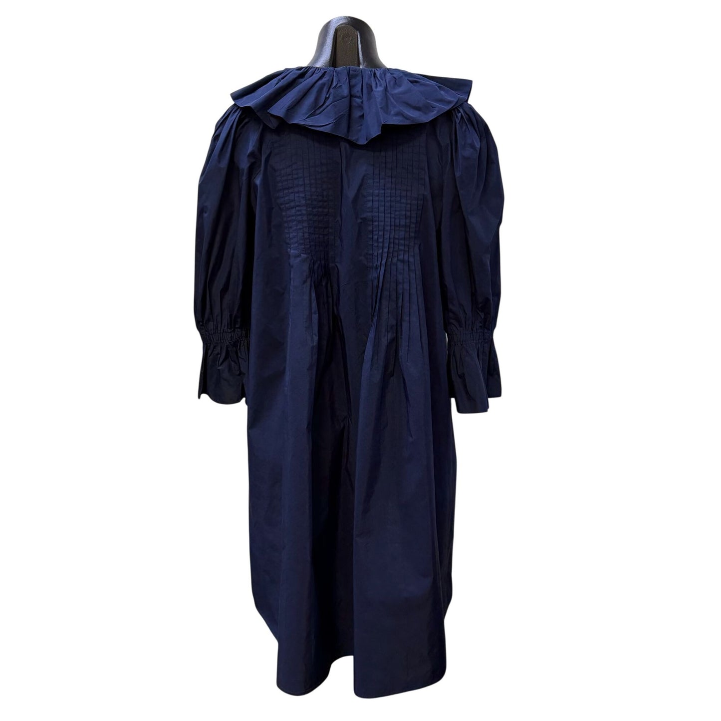 Hunter Bell Navy Ruffle Collar Smocked Sleeve Midi Dress Size M