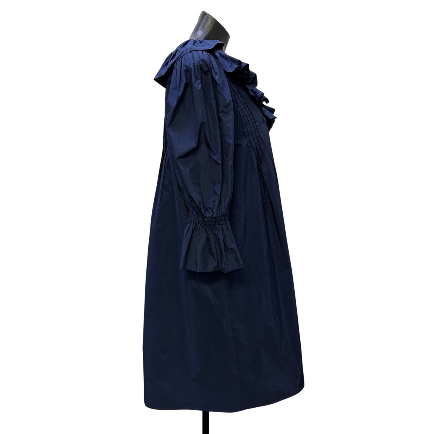Hunter Bell Navy Ruffle Collar Smocked Sleeve Midi Dress Size M