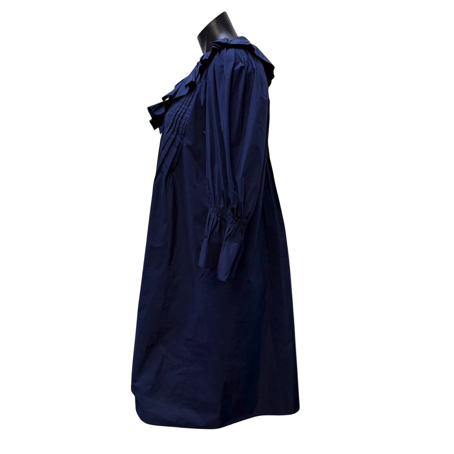 Hunter Bell Navy Ruffle Collar Smocked Sleeve Midi Dress Size M