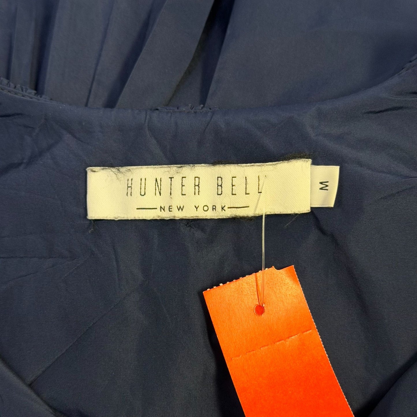 Hunter Bell Navy Ruffle Collar Smocked Sleeve Midi Dress Size M