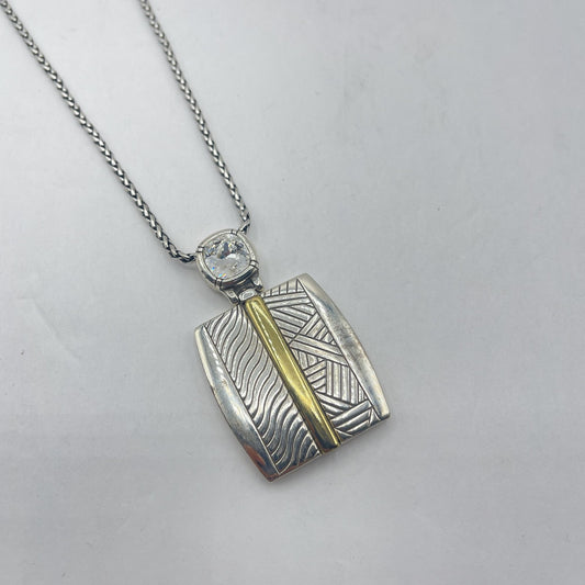 Brighton 2-Tone Silver Gold Pendant Necklace With Geometric & Wave Patterns Reversible