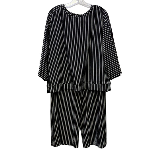 See And Be Seen 2pc Black & White Striped Blouse And Wide-Leg Pants Set M/L