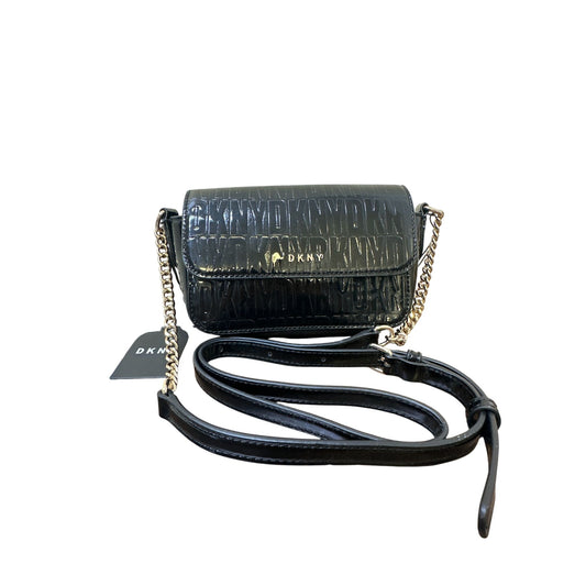 NWT DKNY Black Patent Leather Crossbody Bag w/Chain Strap & Matching Card Holder