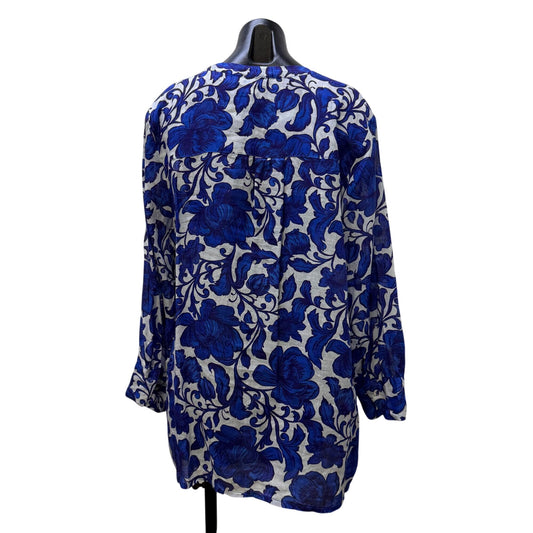 Johnny Was Workshop Blue & White Floral Blouse Tunic Top M