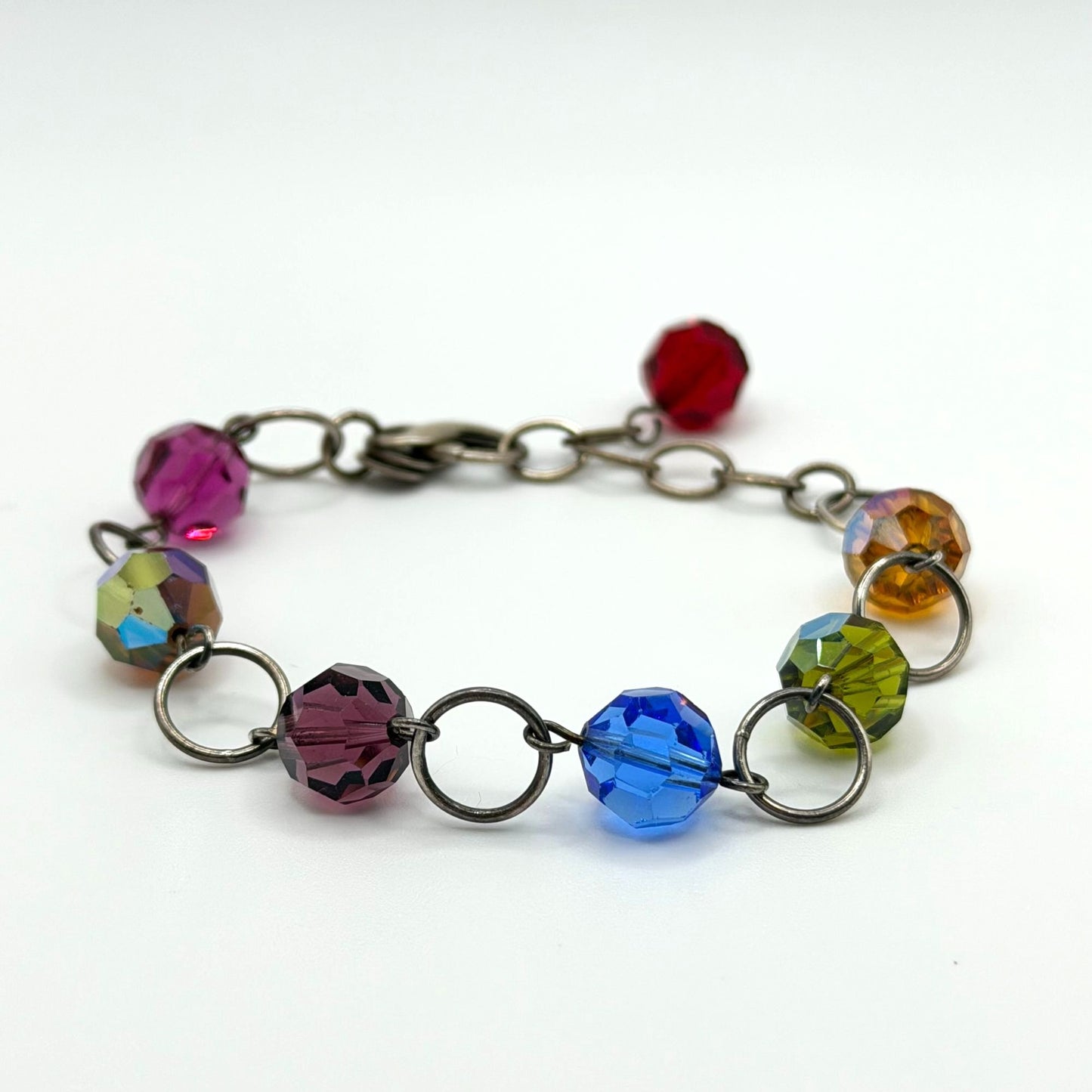 Emily Ray 925 Sterling Silver Bracelet With Multicolor Faceted Glass