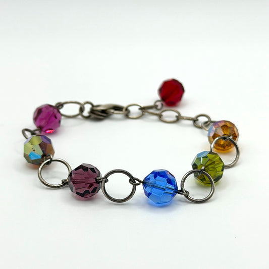 Emily Ray 925 Sterling Silver Bracelet With Multicolor Faceted Glass