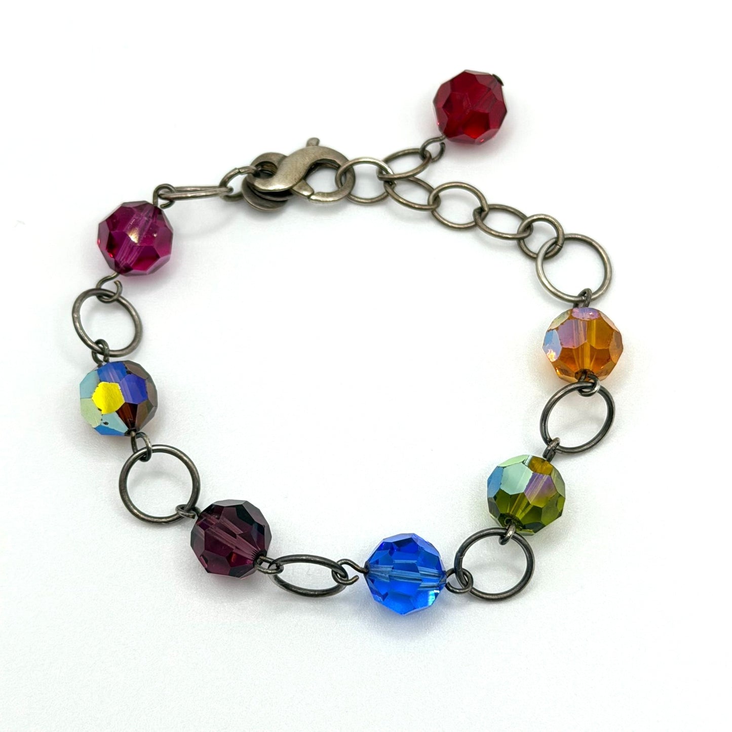 Emily Ray 925 Sterling Silver Bracelet With Multicolor Faceted Glass