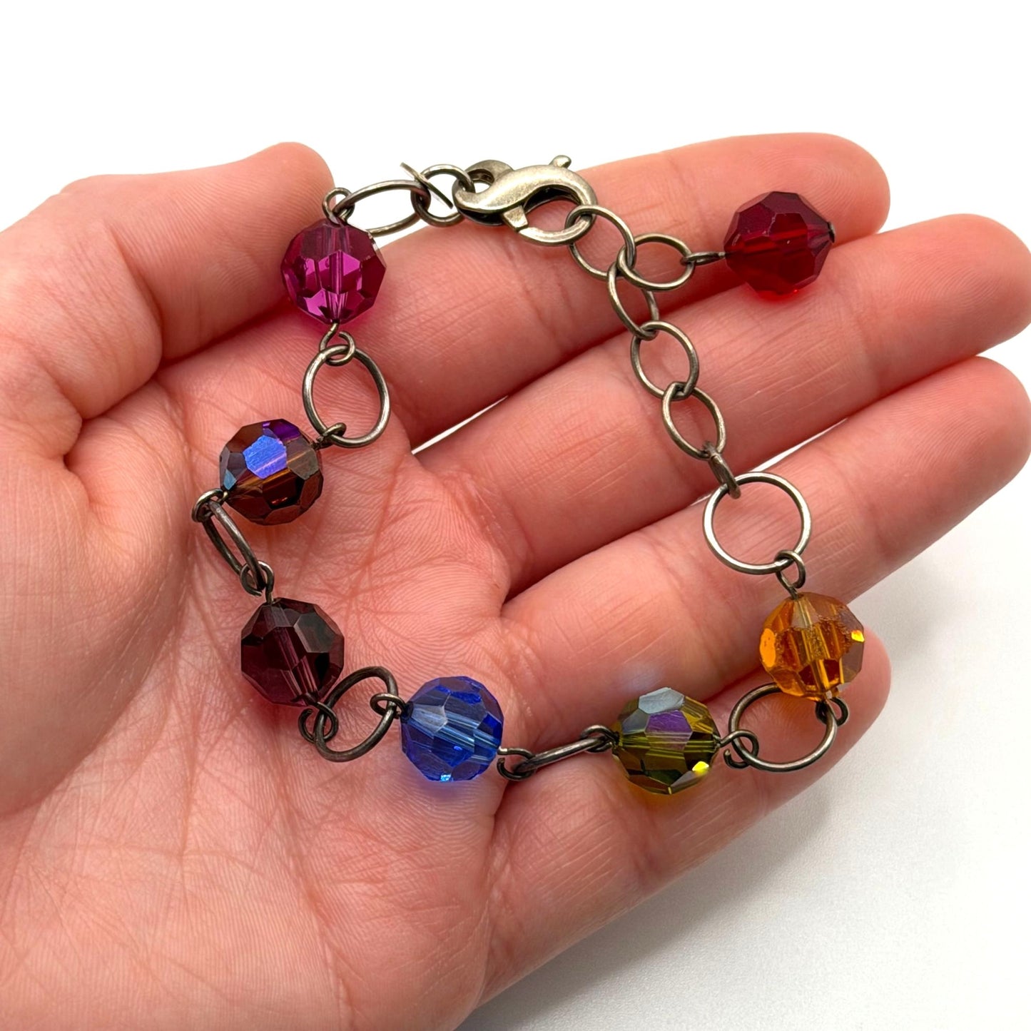Emily Ray 925 Sterling Silver Bracelet With Multicolor Faceted Glass