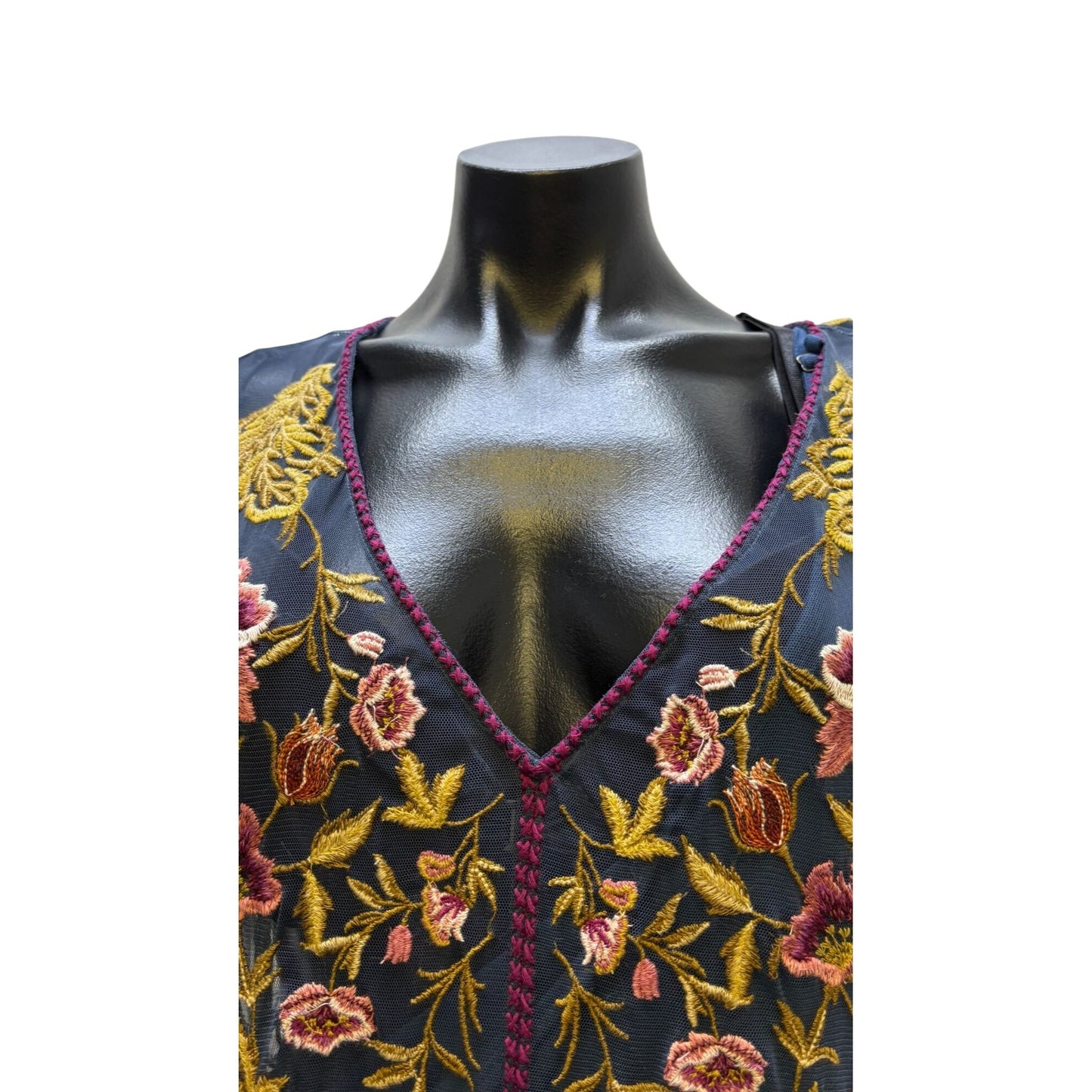 Sundance Embroidered Maxi Dress W/Slip Teal Floral V-Neck M