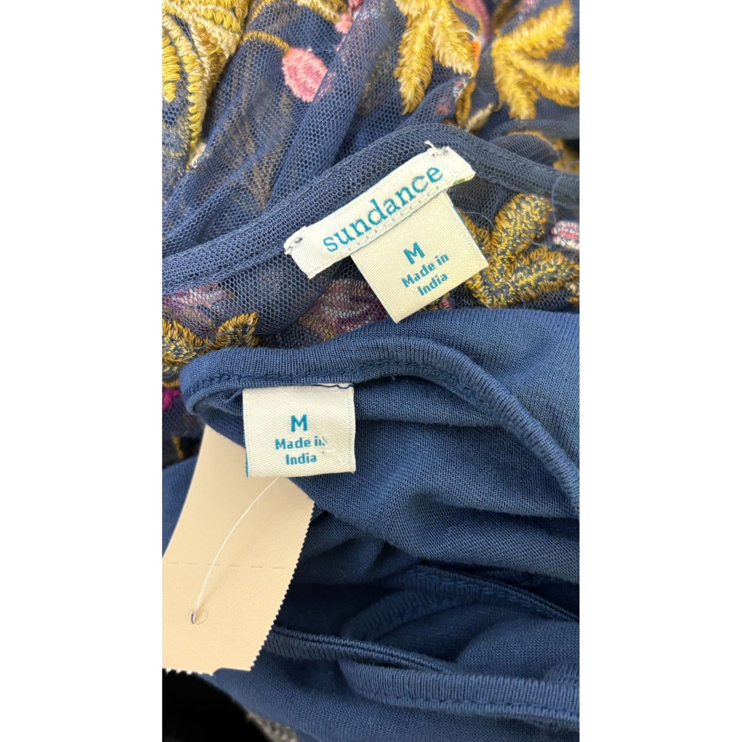 Sundance Embroidered Maxi Dress W/Slip Teal Floral V-Neck M