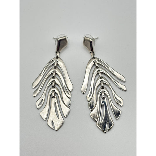 Kendra Scott Lotus Statement Earrings Silver Plated Dangle With Textured Design