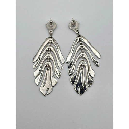 Kendra Scott Lotus Statement Earrings Silver Plated Dangle With Textured Design