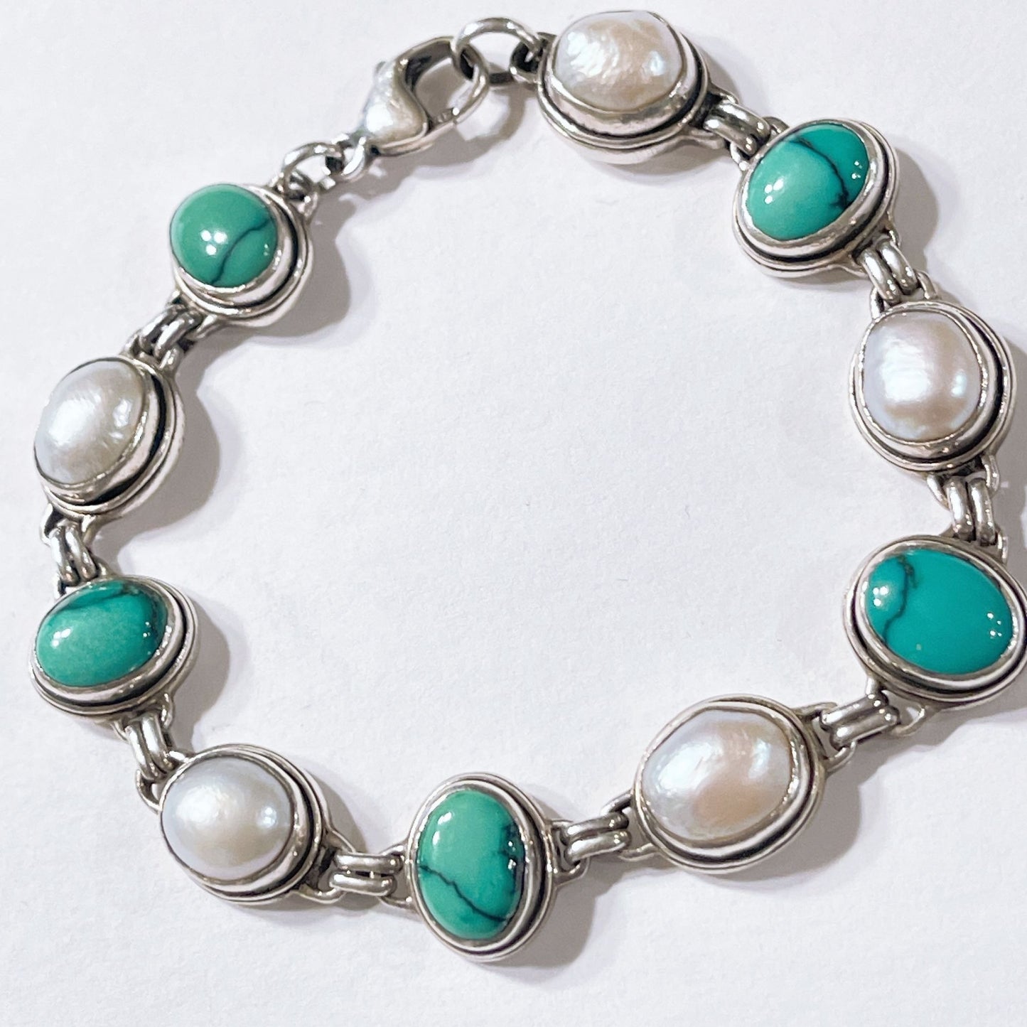 Turquoise Pearl Sterling Silver Bracelet