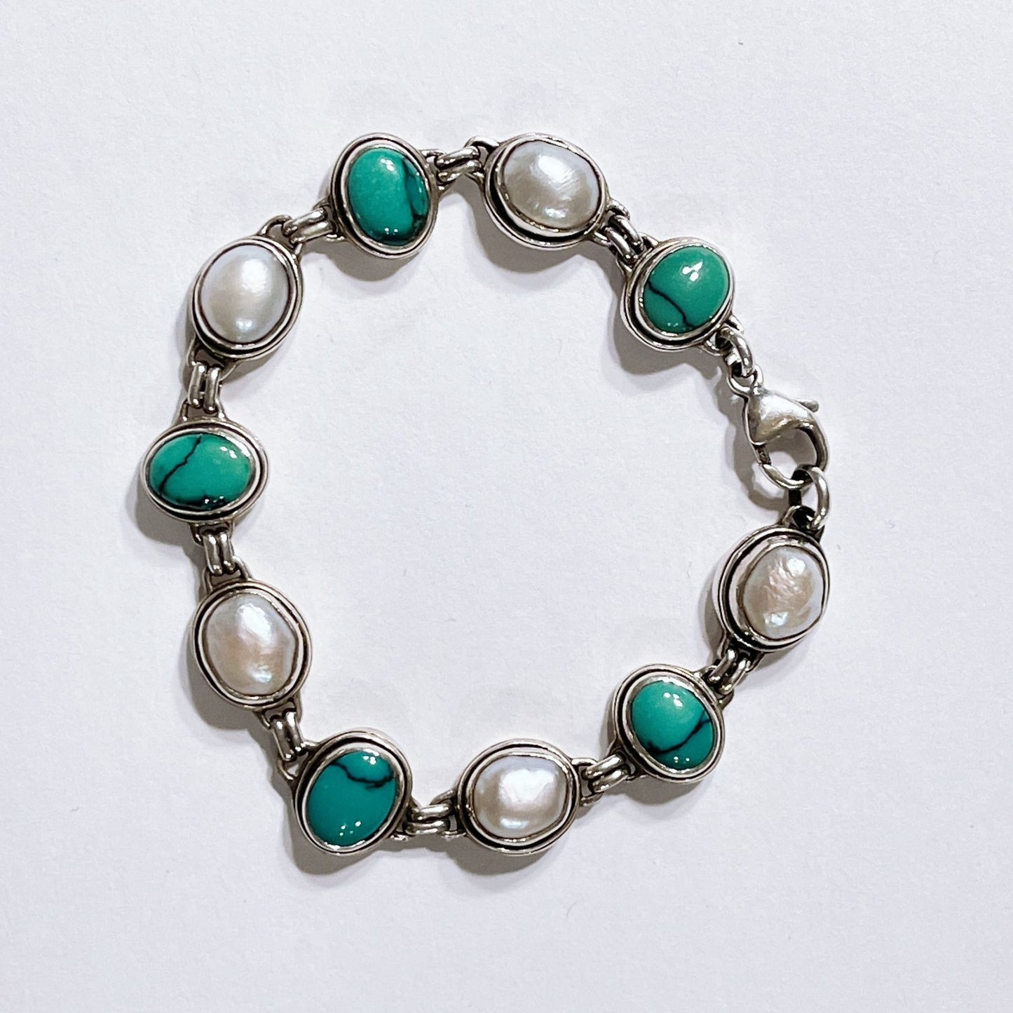 Turquoise Pearl Sterling Silver Bracelet