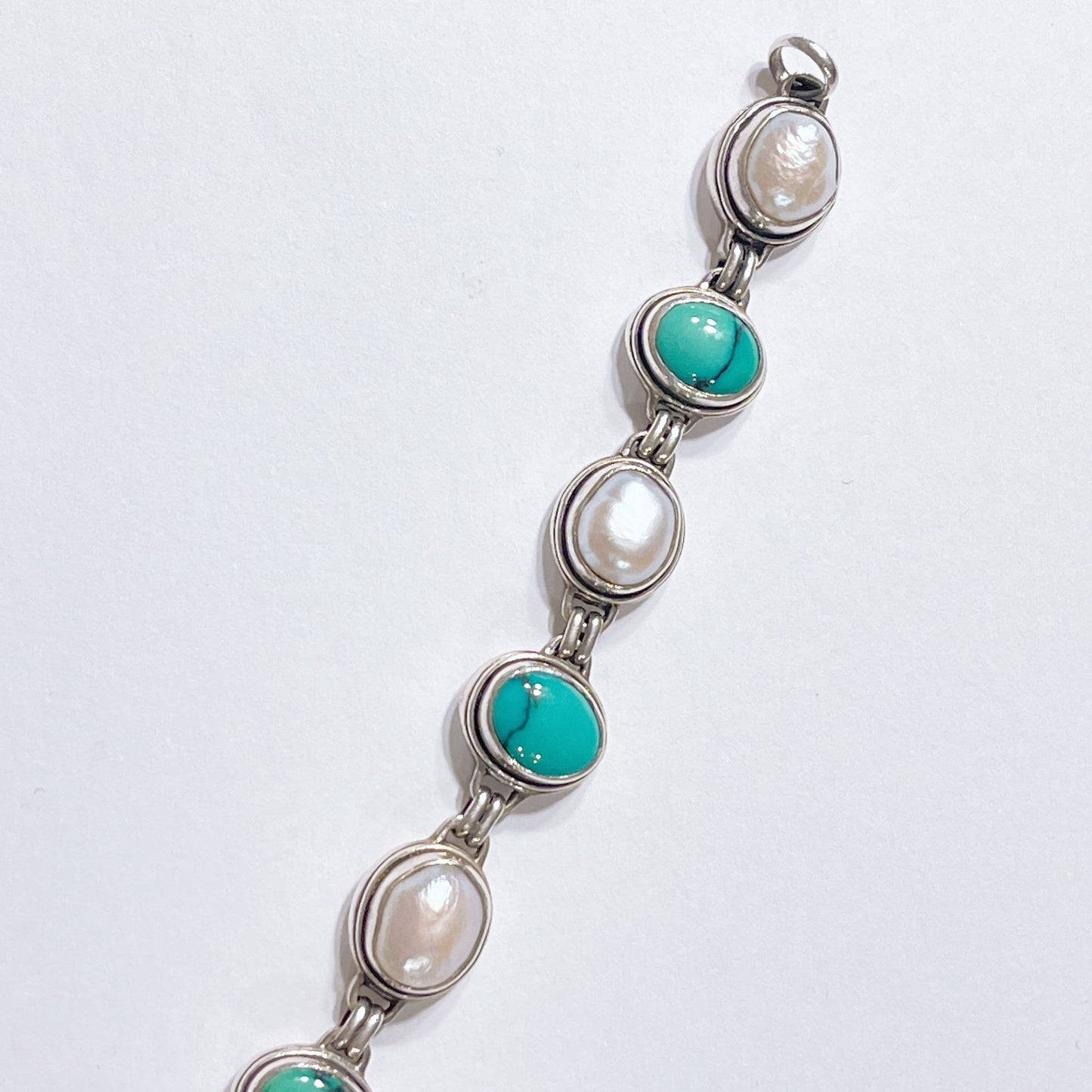 Turquoise Pearl Sterling Silver Bracelet