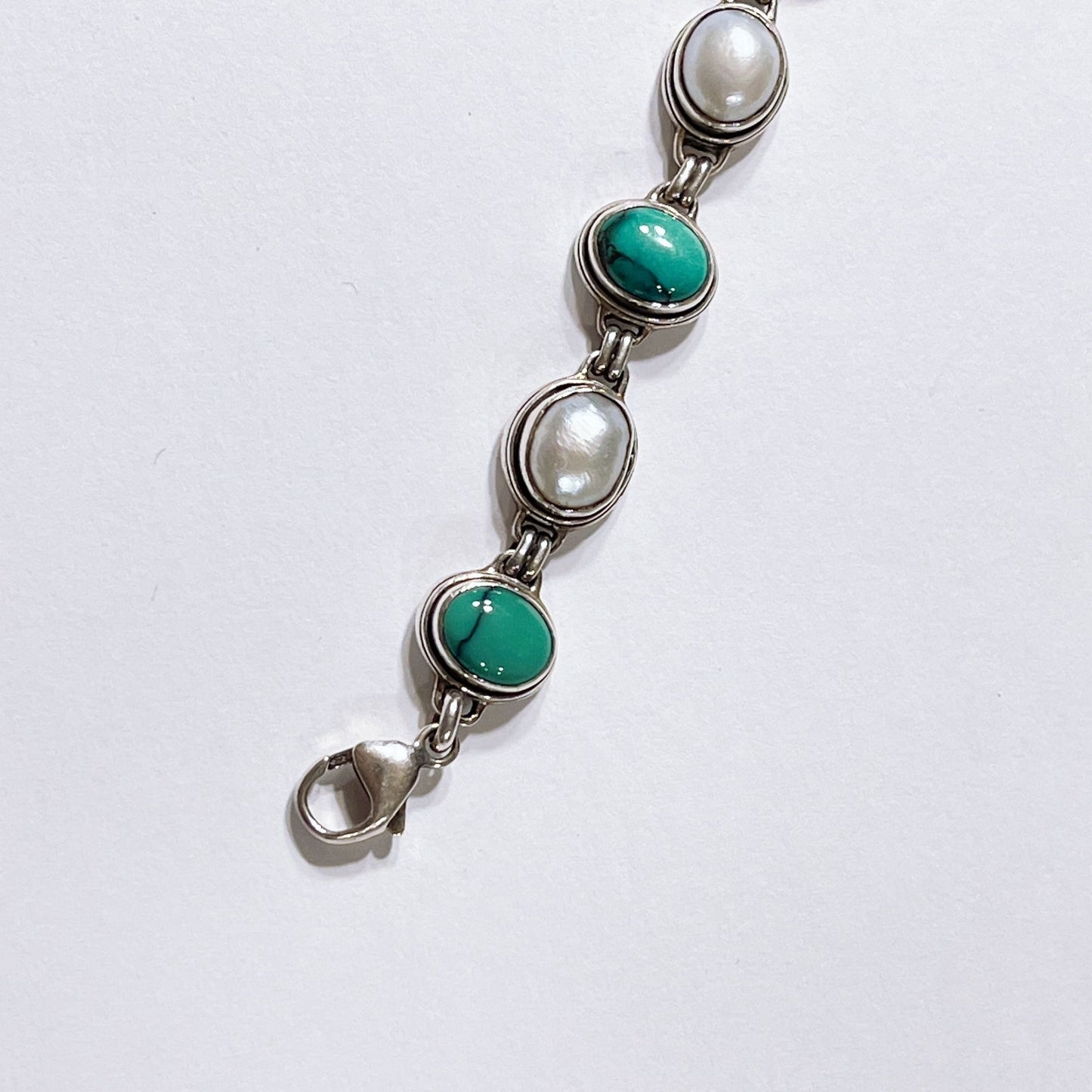 Turquoise Pearl Sterling Silver Bracelet