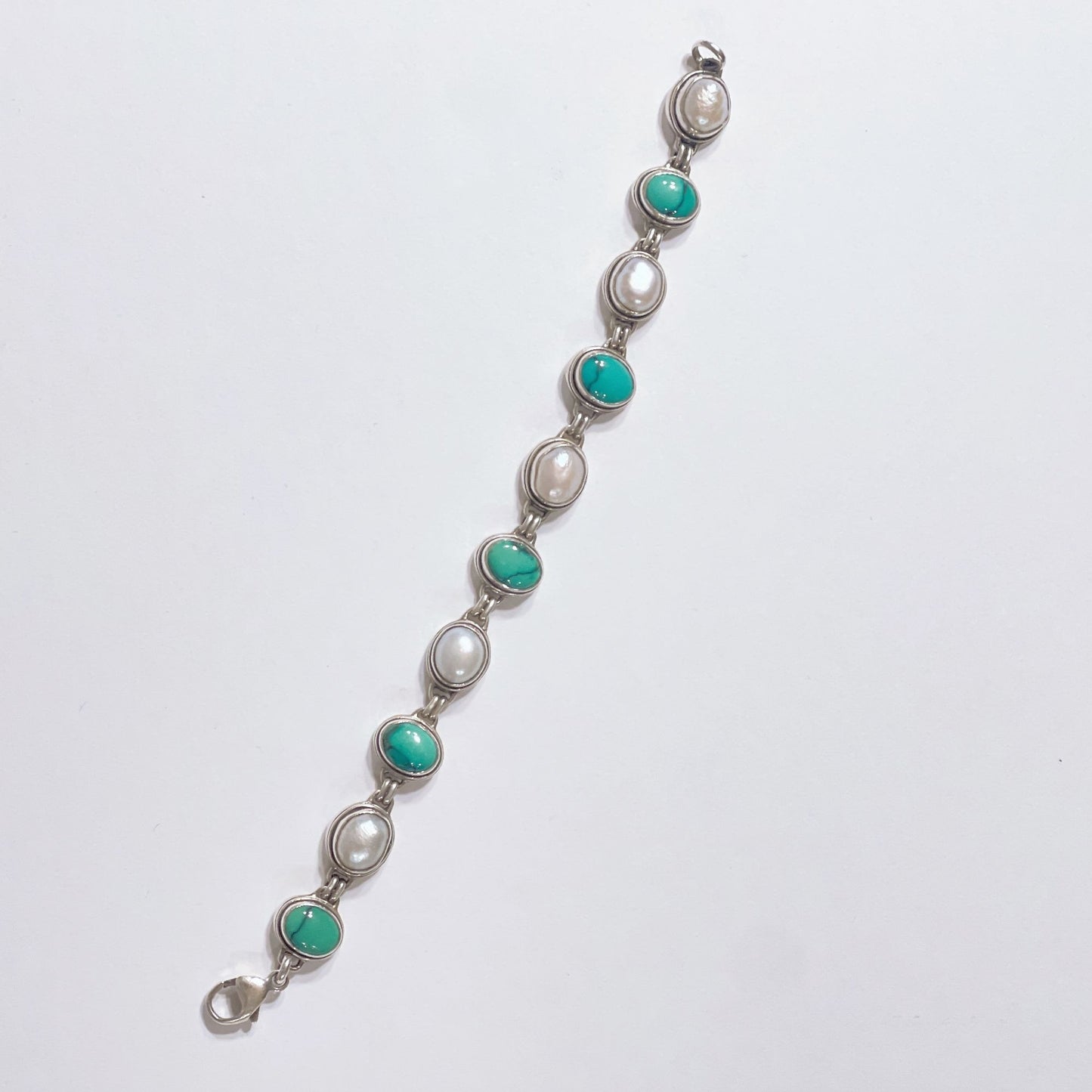 Turquoise Pearl Sterling Silver Bracelet