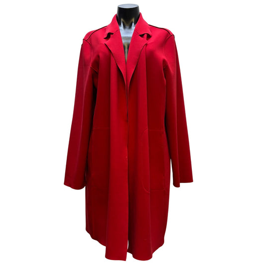 Chicos Travelers Red Knit Open Front Coat Size 3