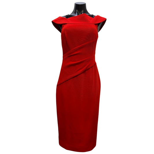 Karen Millen Red Midi Dress Sleeveless Back Bow Detail US 8 UK 12