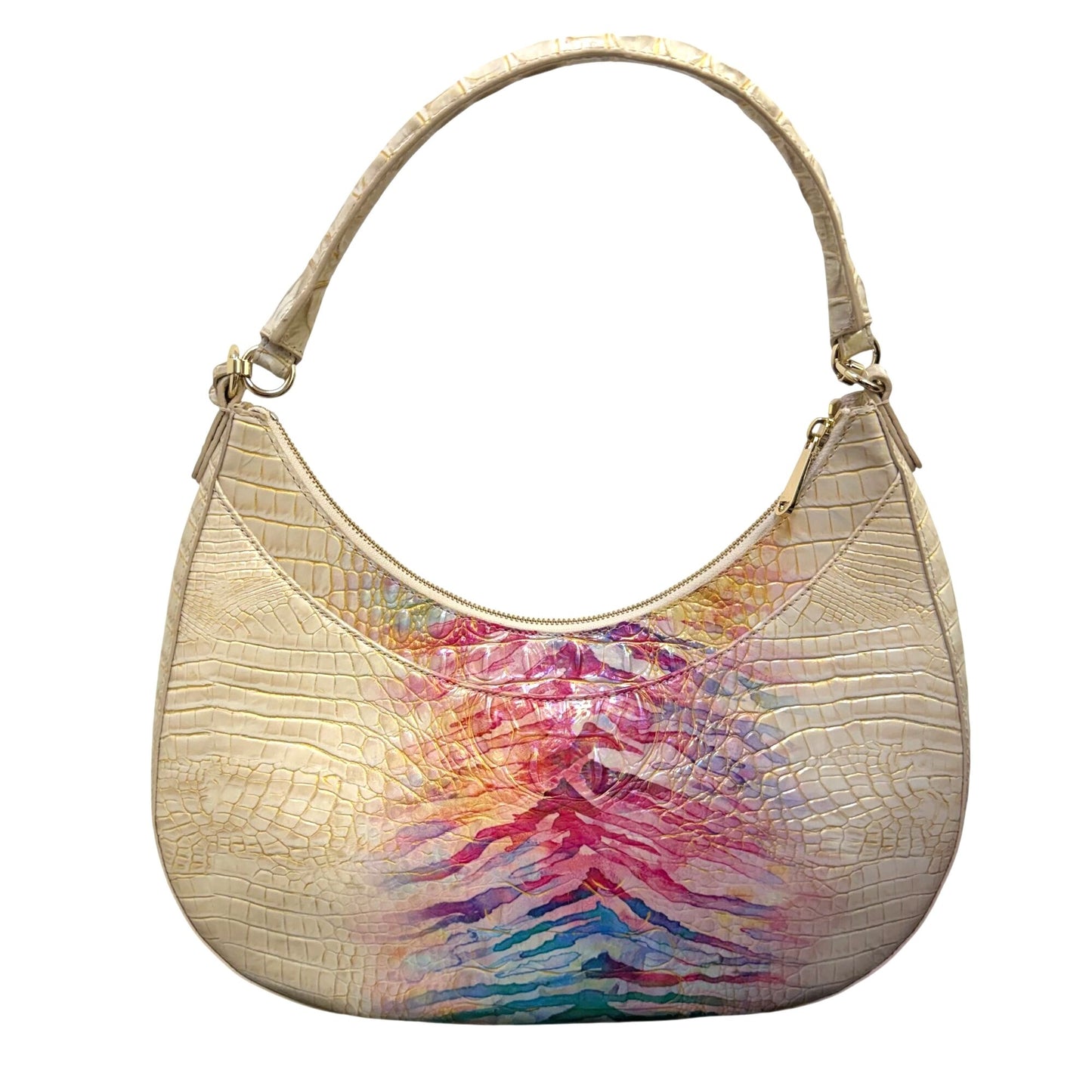 NWOT Brahmin Cream Multi-Color Croc Embossed Leather Shoulder Bag