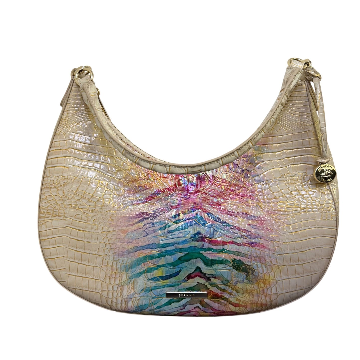 NWOT Brahmin Cream Multi-Color Croc Embossed Leather Shoulder Bag