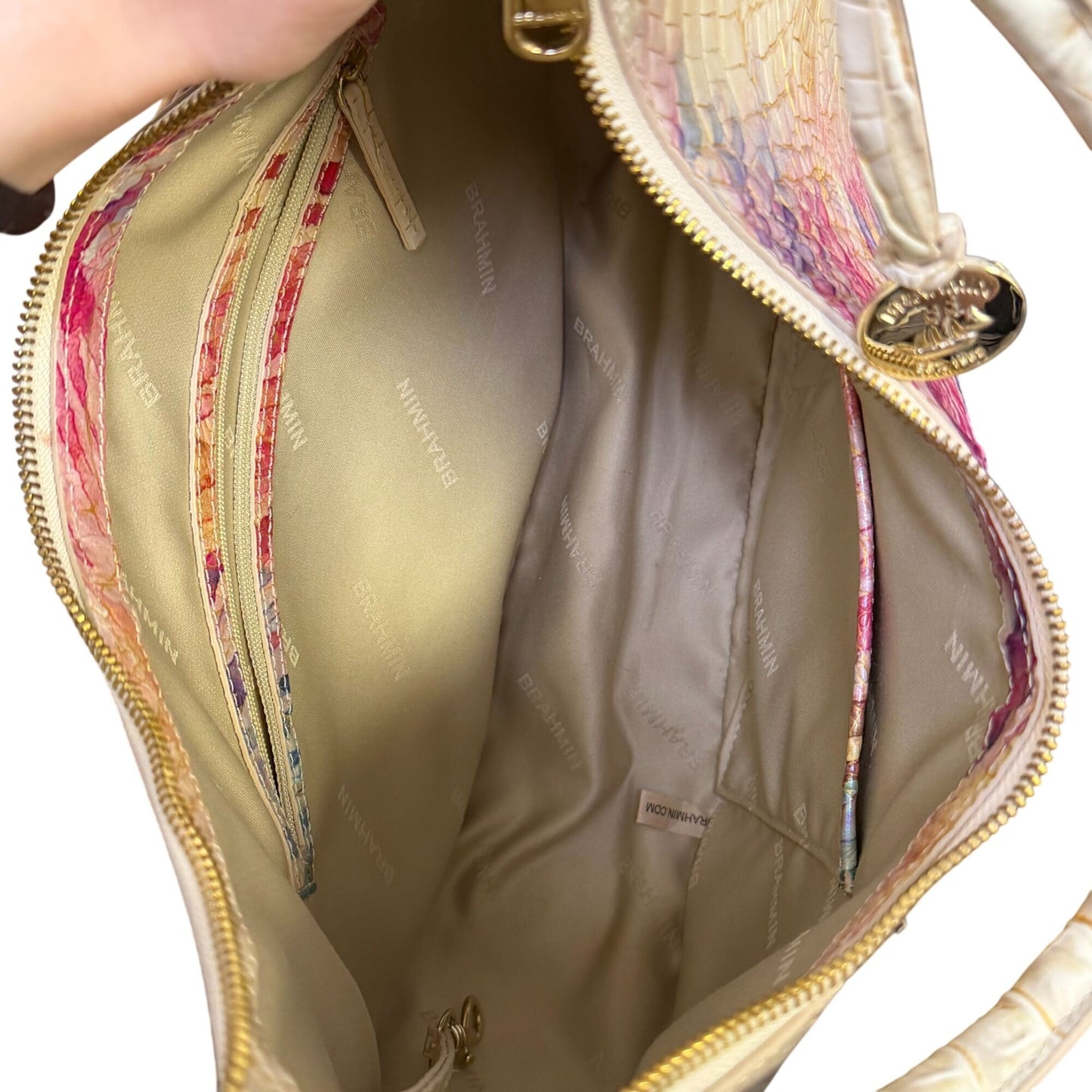 NWOT Brahmin Cream Multi-Color Croc Embossed Leather Shoulder Bag