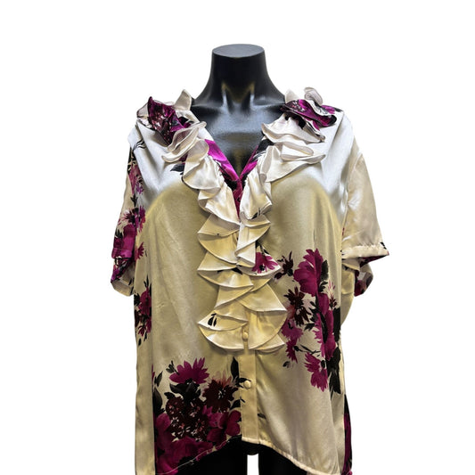 NWT St. John Collection  Floral Ruffle Blouse Rose Multi Color 16