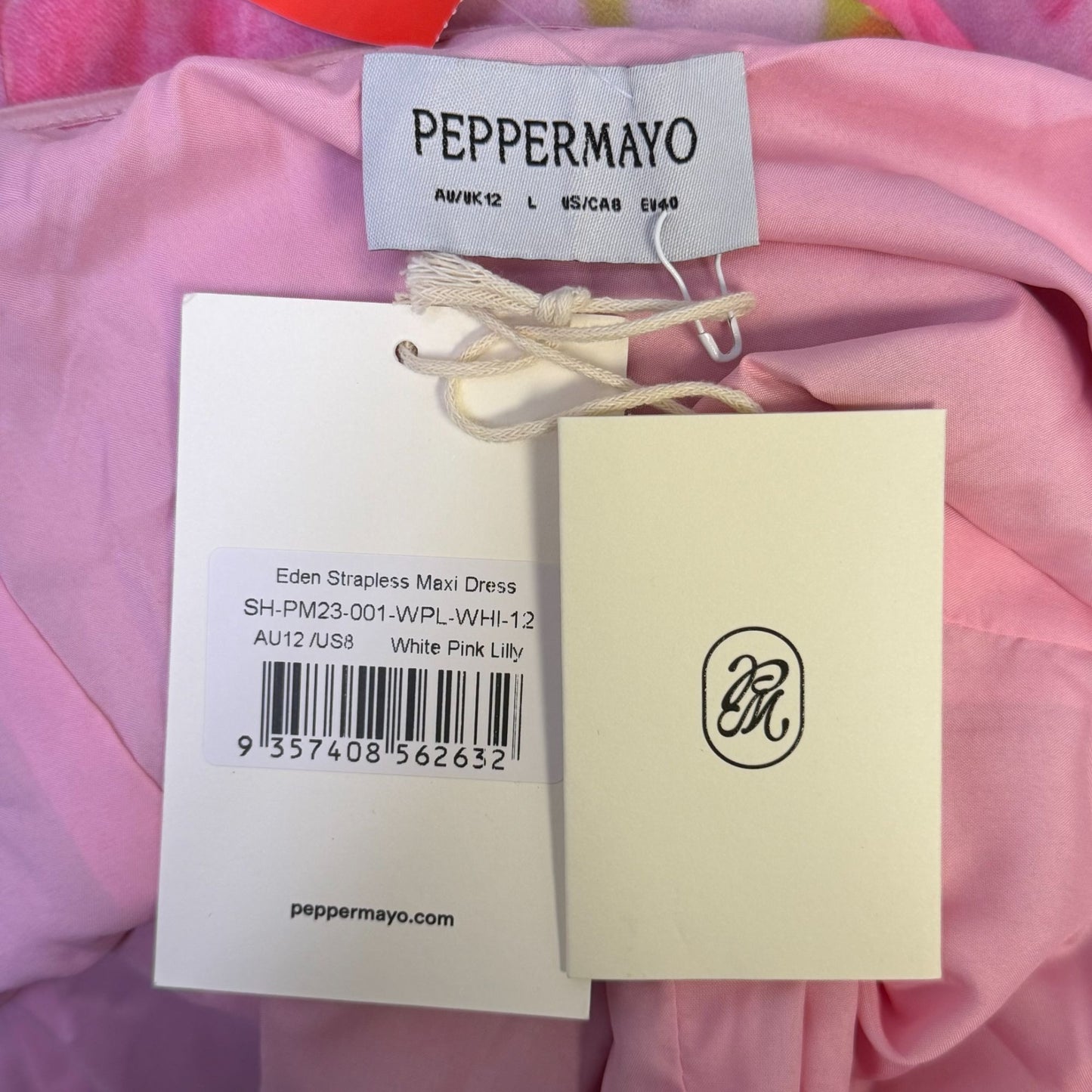 NWT Peppermayo Eden Strapless Maxi Dress Pink Floral Size L