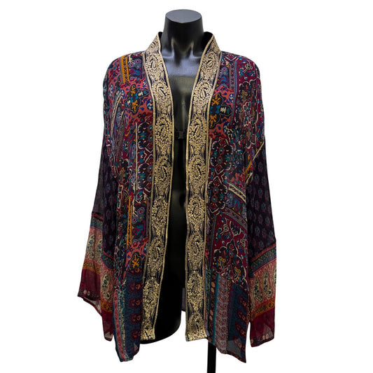 NWT Soft Surroundings Embroidered Multicolor Boho Open Cardigan L