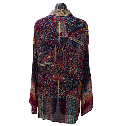 NWT Soft Surroundings Embroidered Multicolor Boho Open Cardigan L