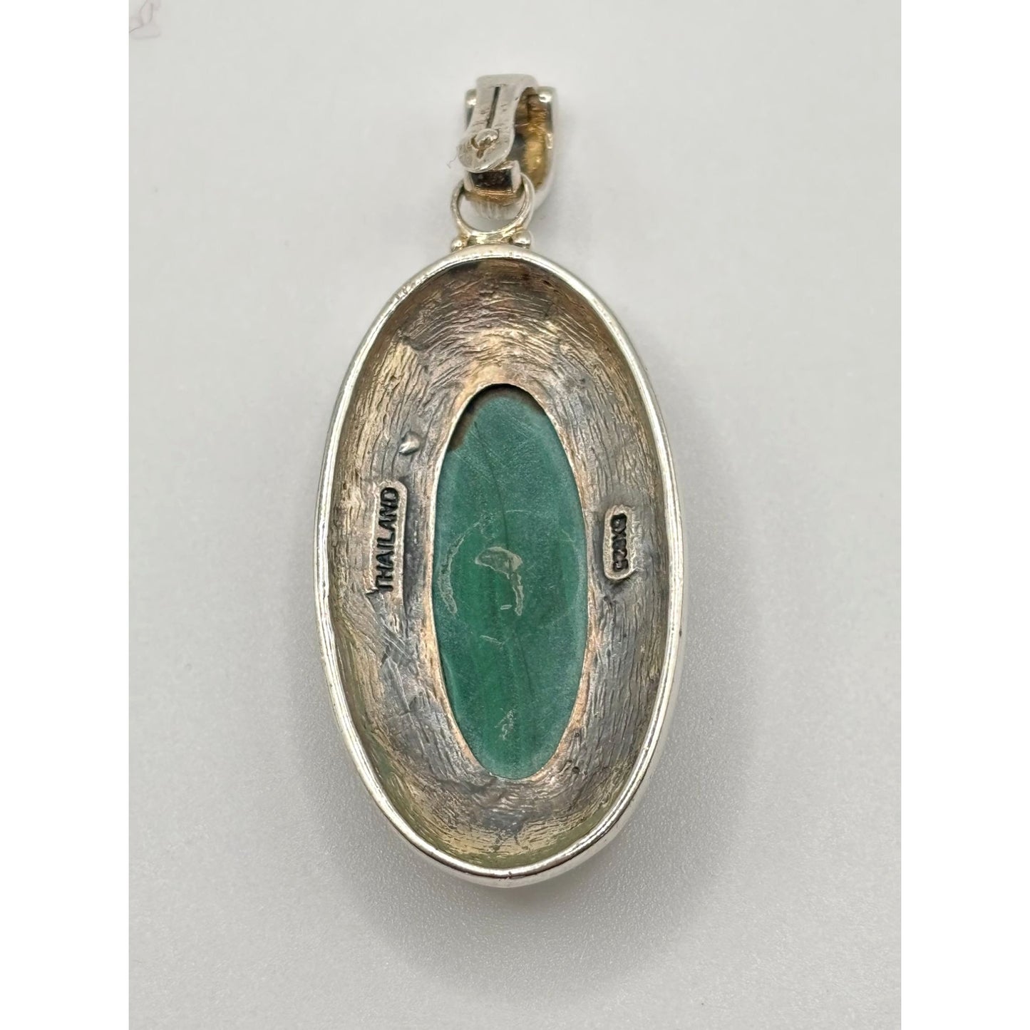 Sterling Silver 925 Oval Pendant With Green Malachite Gemstone