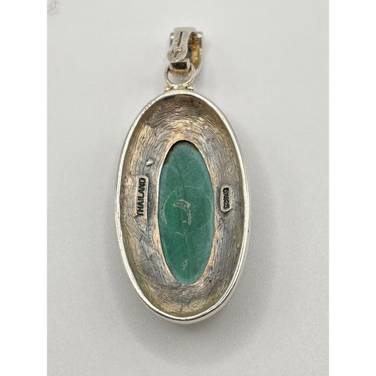 Sterling Silver 925 Oval Pendant With Green Malachite Gemstone