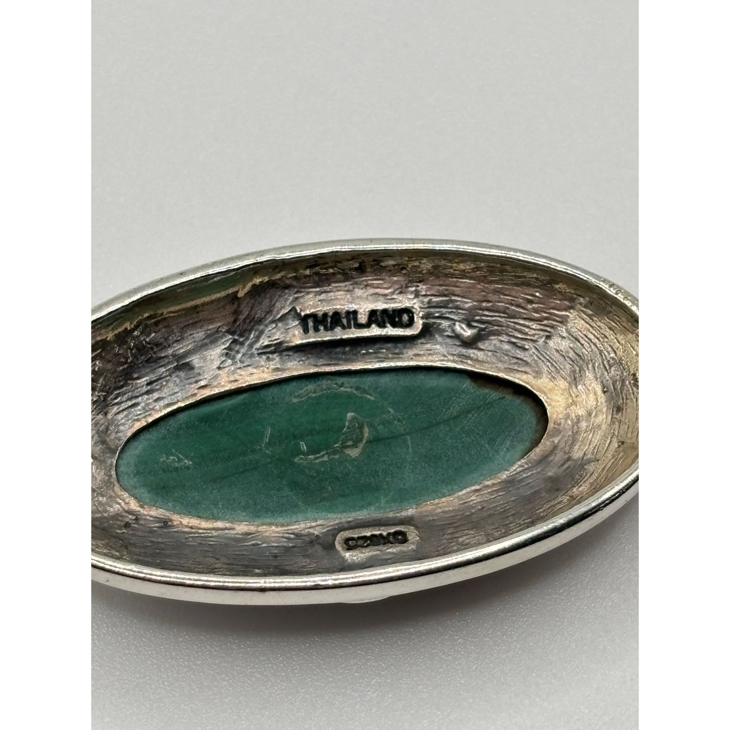 Sterling Silver 925 Oval Pendant With Green Malachite Gemstone