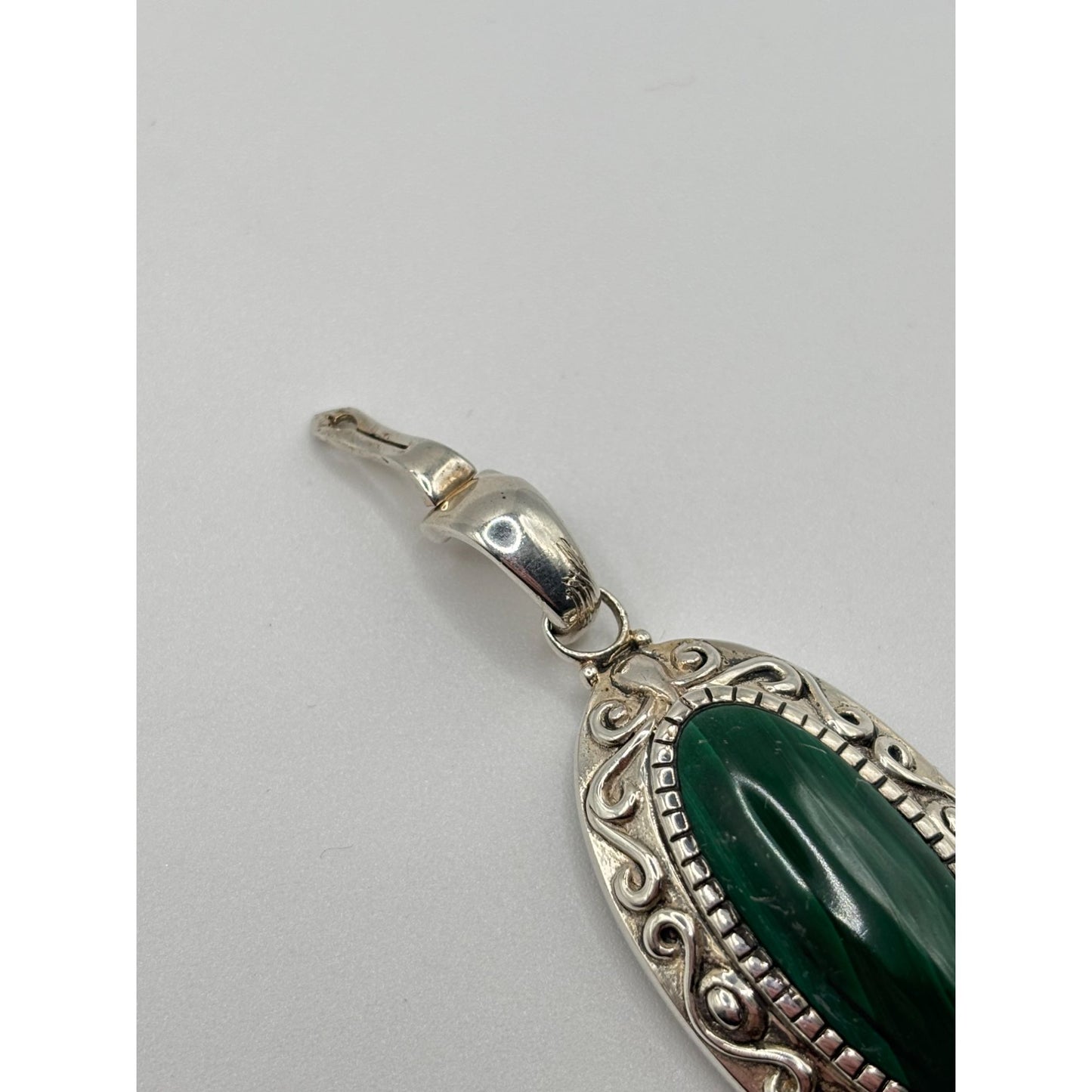 Sterling Silver 925 Oval Pendant With Green Malachite Gemstone