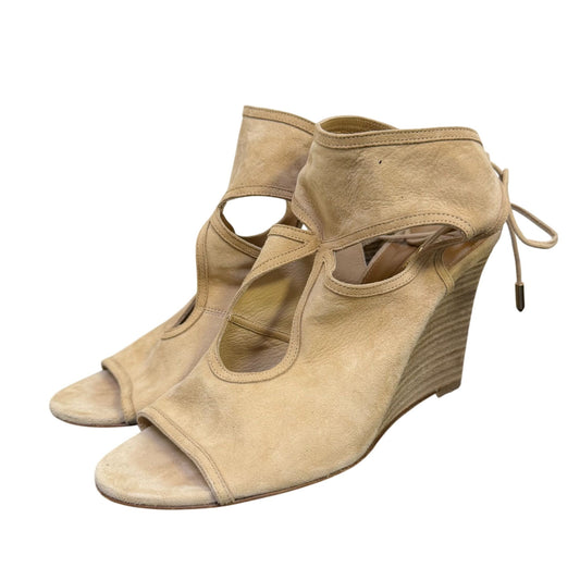 Aquazzura Firenze Suede Wedge Sandals Tan Size 8