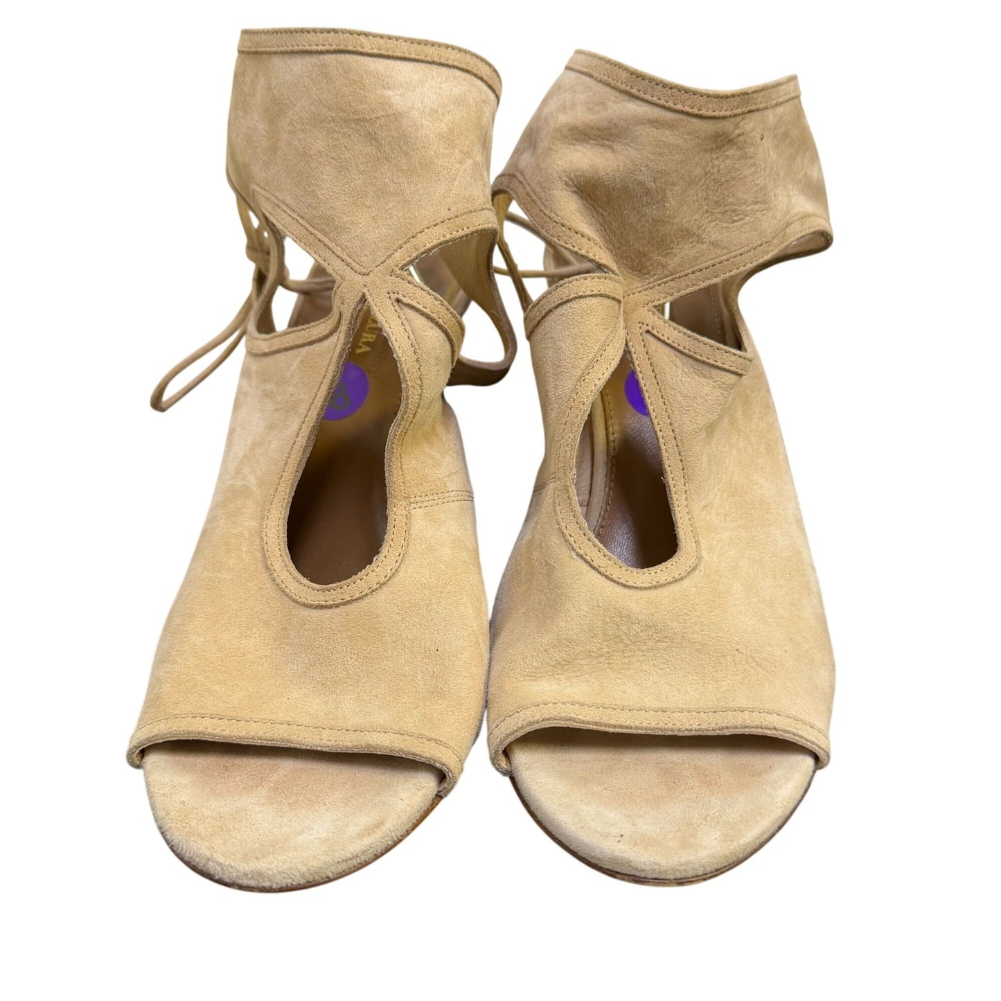 Aquazzura Firenze Suede Wedge Sandals Tan Size 8
