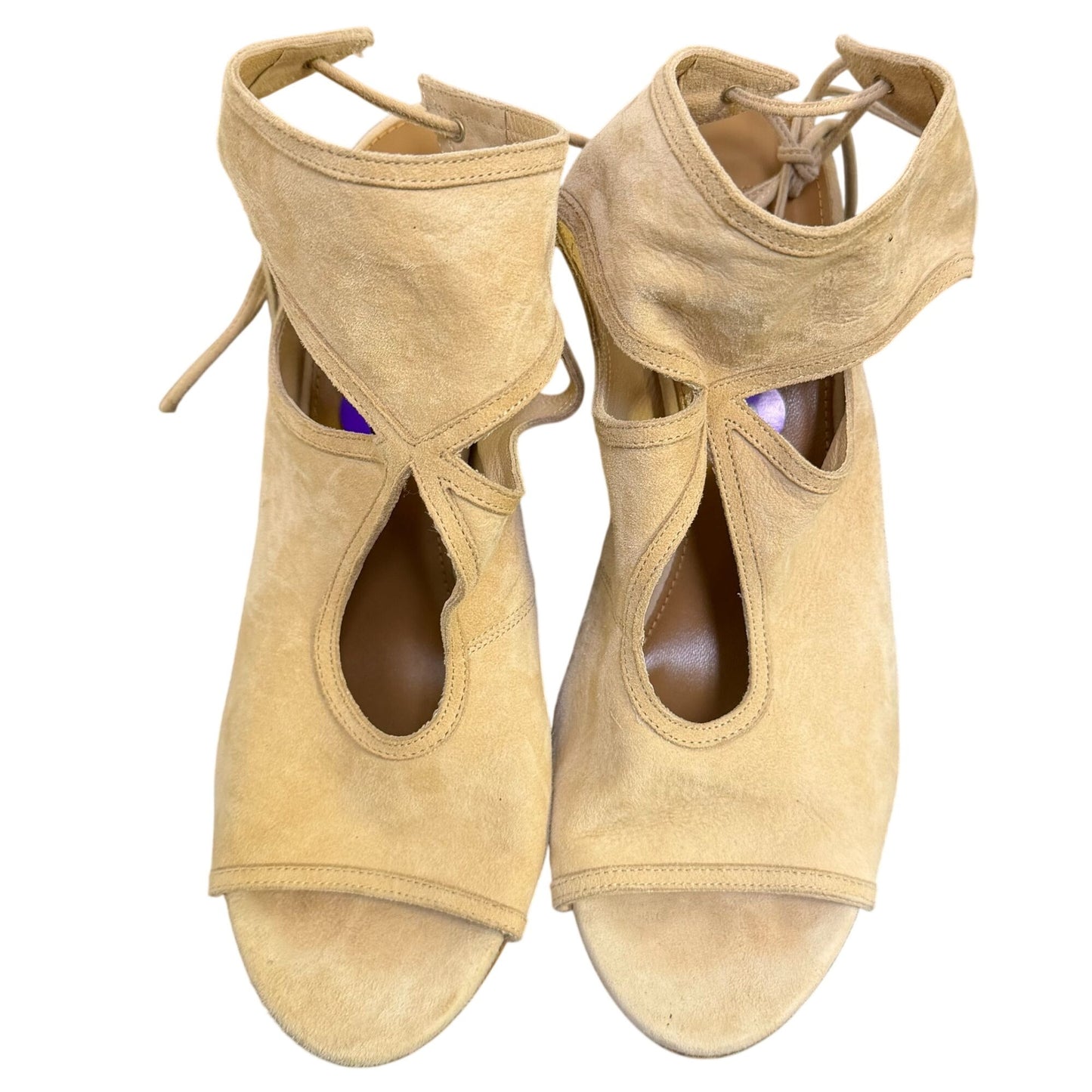 Aquazzura Firenze Suede Wedge Sandals Tan Size 8