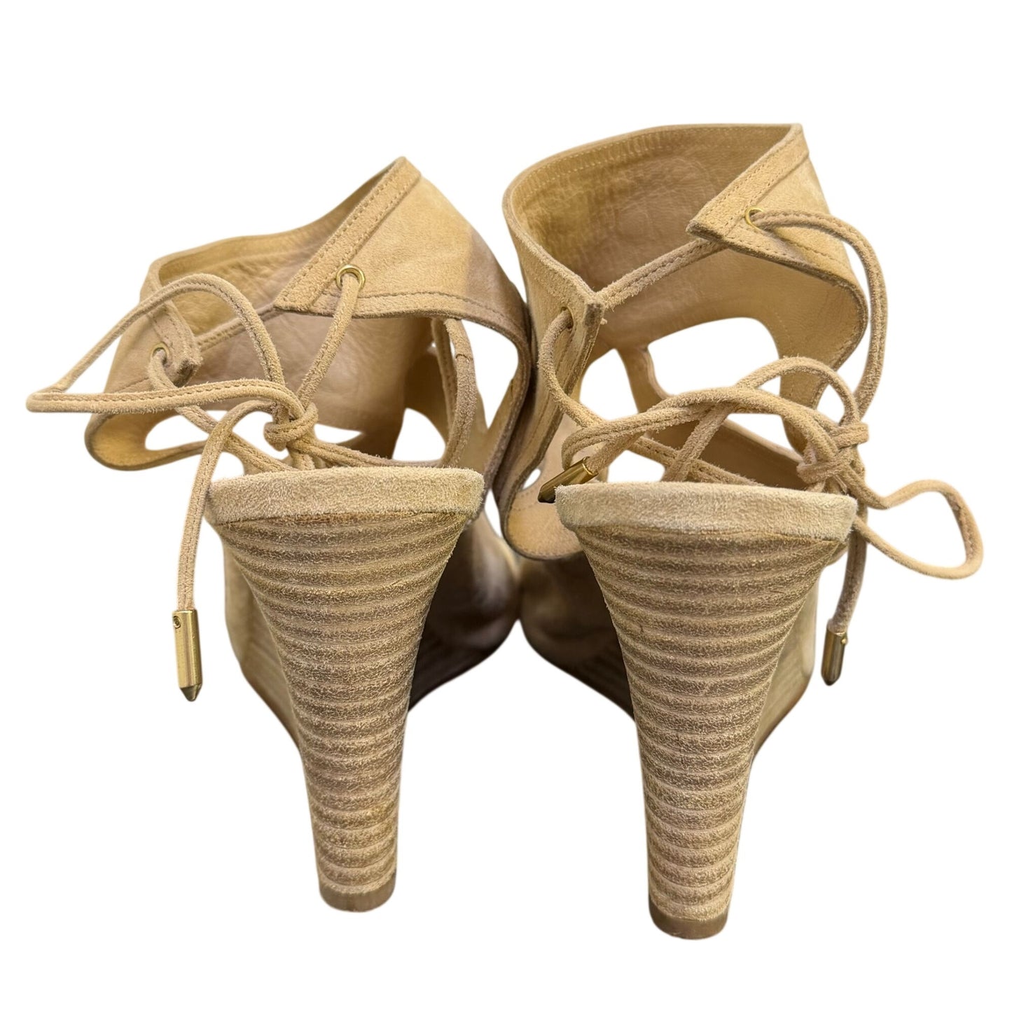 Aquazzura Firenze Suede Wedge Sandals Tan Size 8