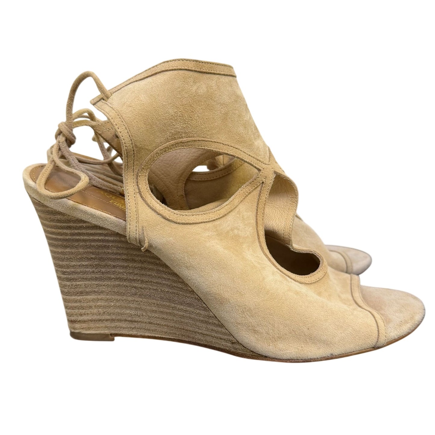 Aquazzura Firenze Suede Wedge Sandals Tan Size 8
