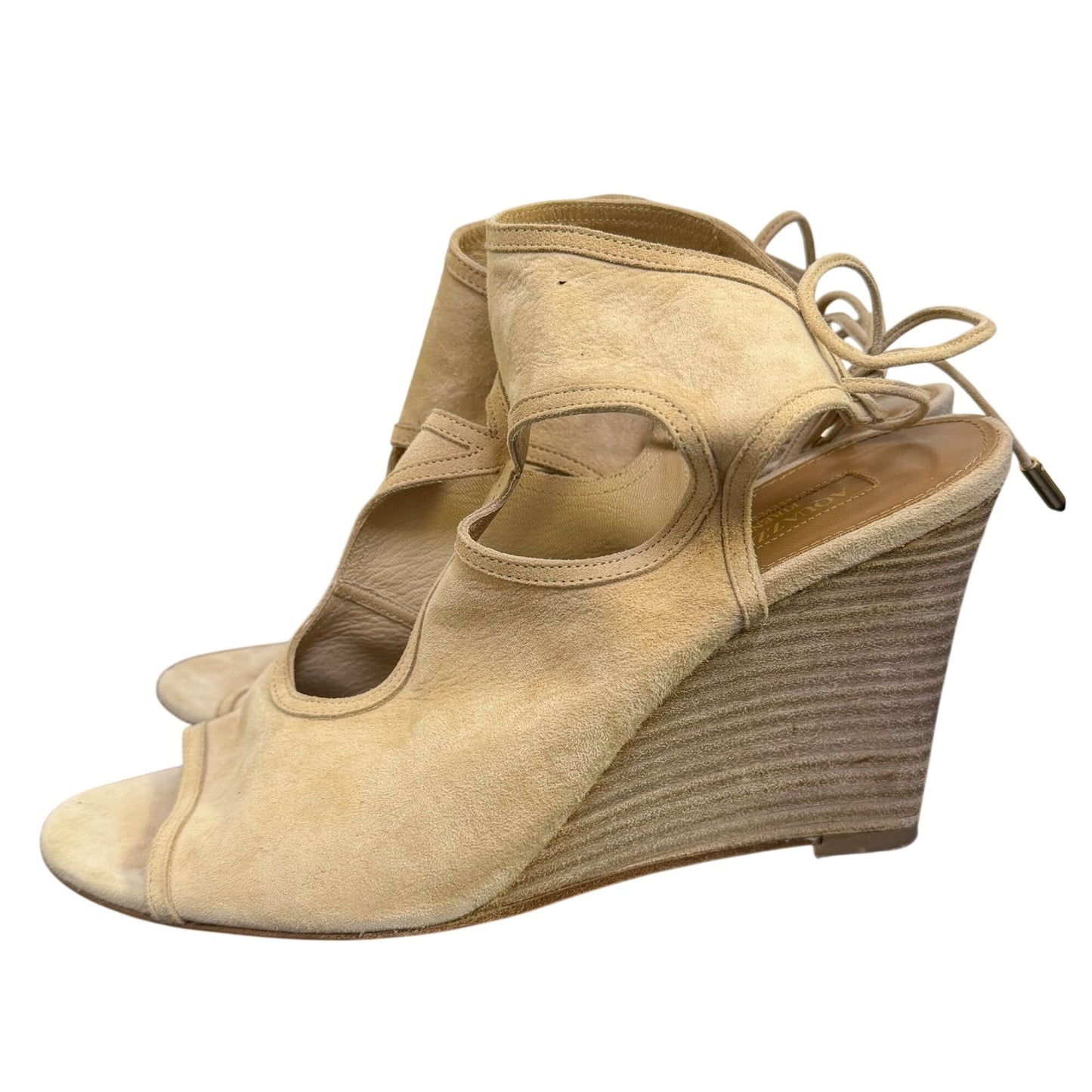 Aquazzura Firenze Suede Wedge Sandals Tan Size 8
