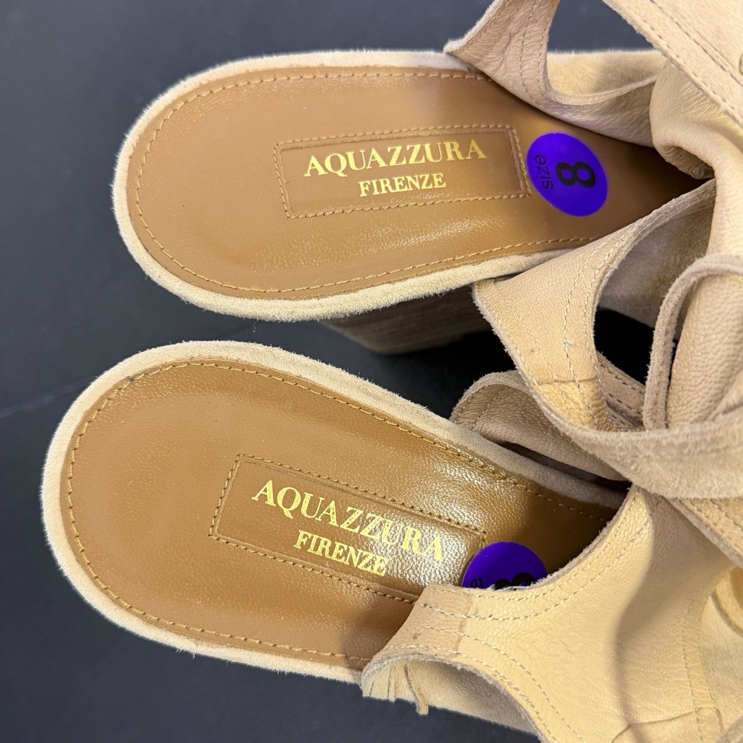 Aquazzura Firenze Suede Wedge Sandals Tan Size 8