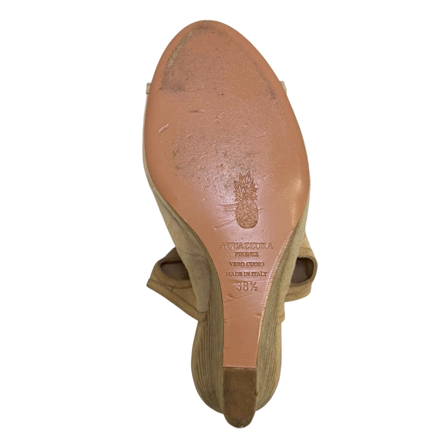 Aquazzura Firenze Suede Wedge Sandals Tan Size 8
