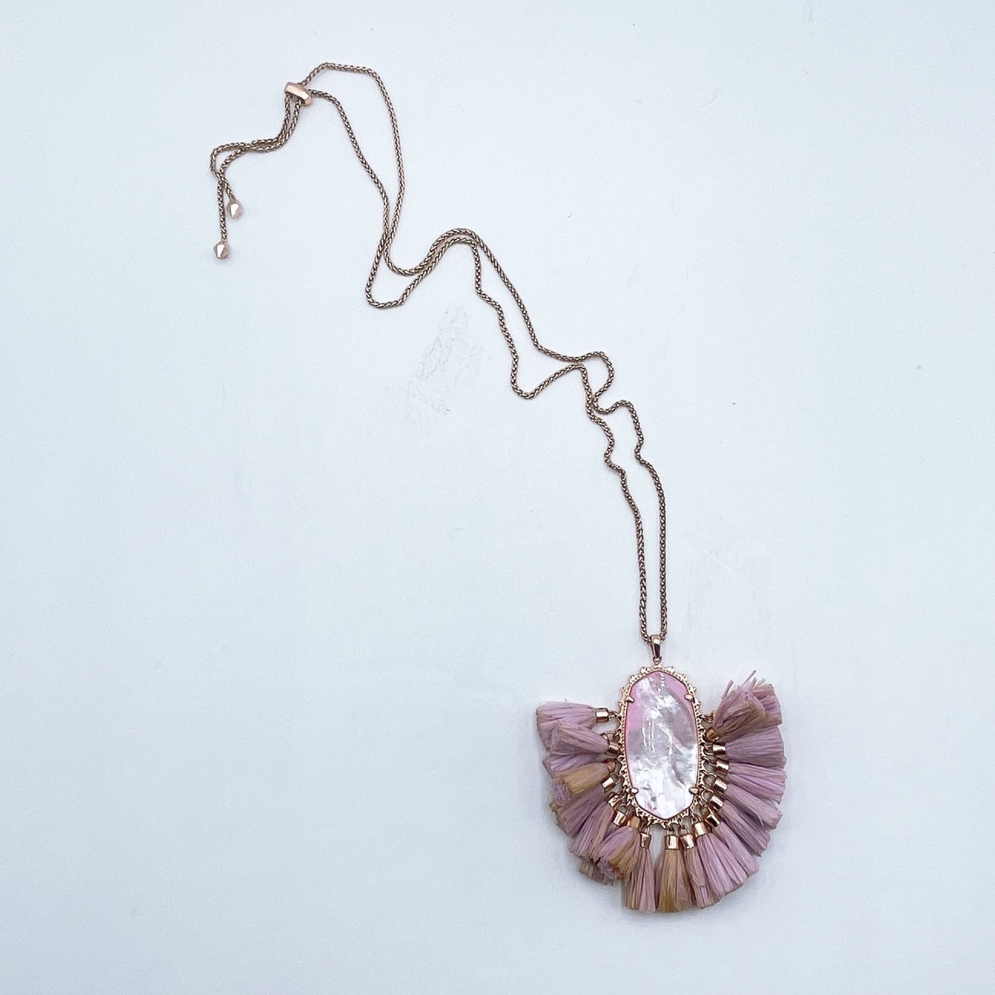 Kendra Scott Betsy Pink Shell Pendant Necklace With Lavender Tassels & Rose Gold Chain