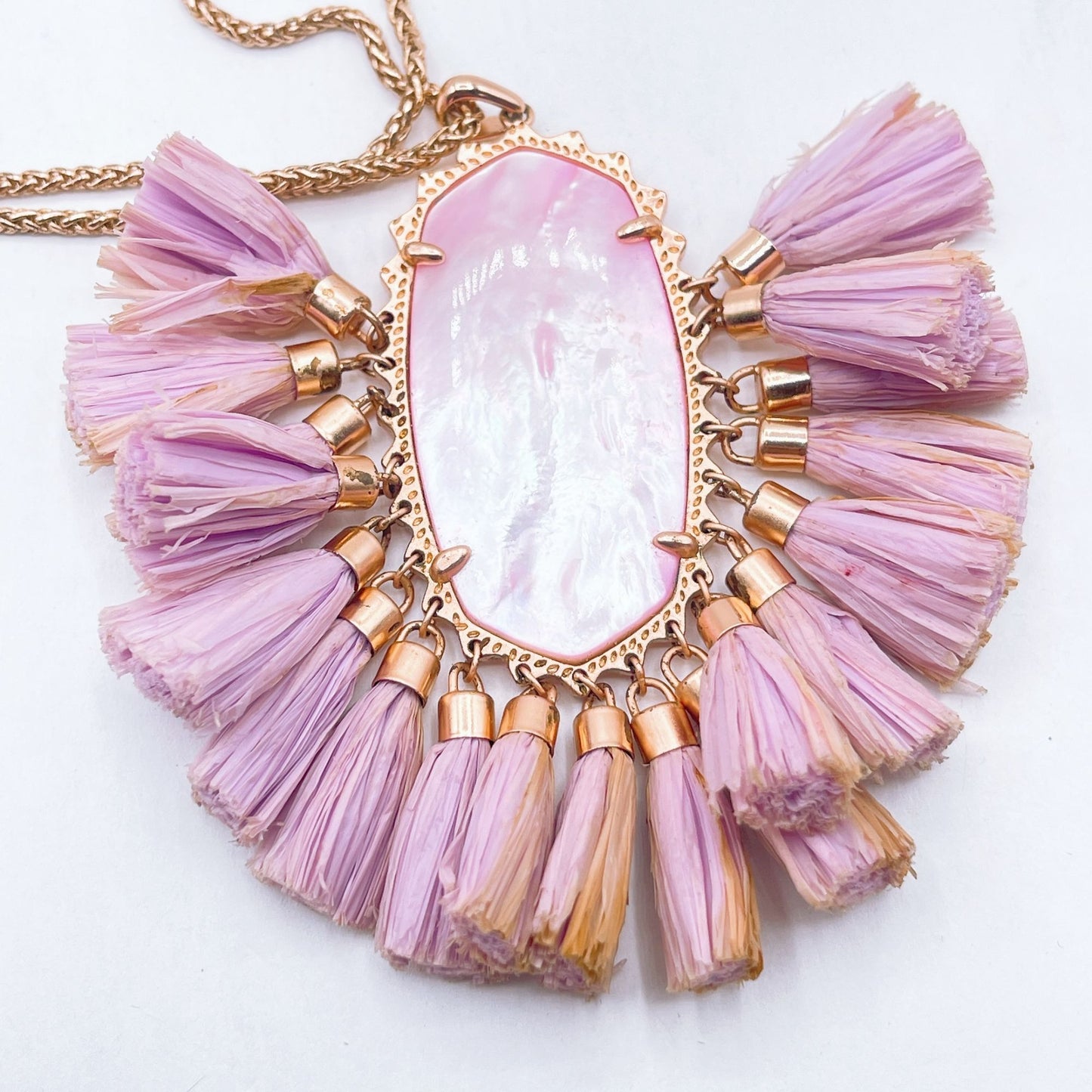 Kendra Scott Betsy Pink Shell Pendant Necklace With Lavender Tassels & Rose Gold Chain