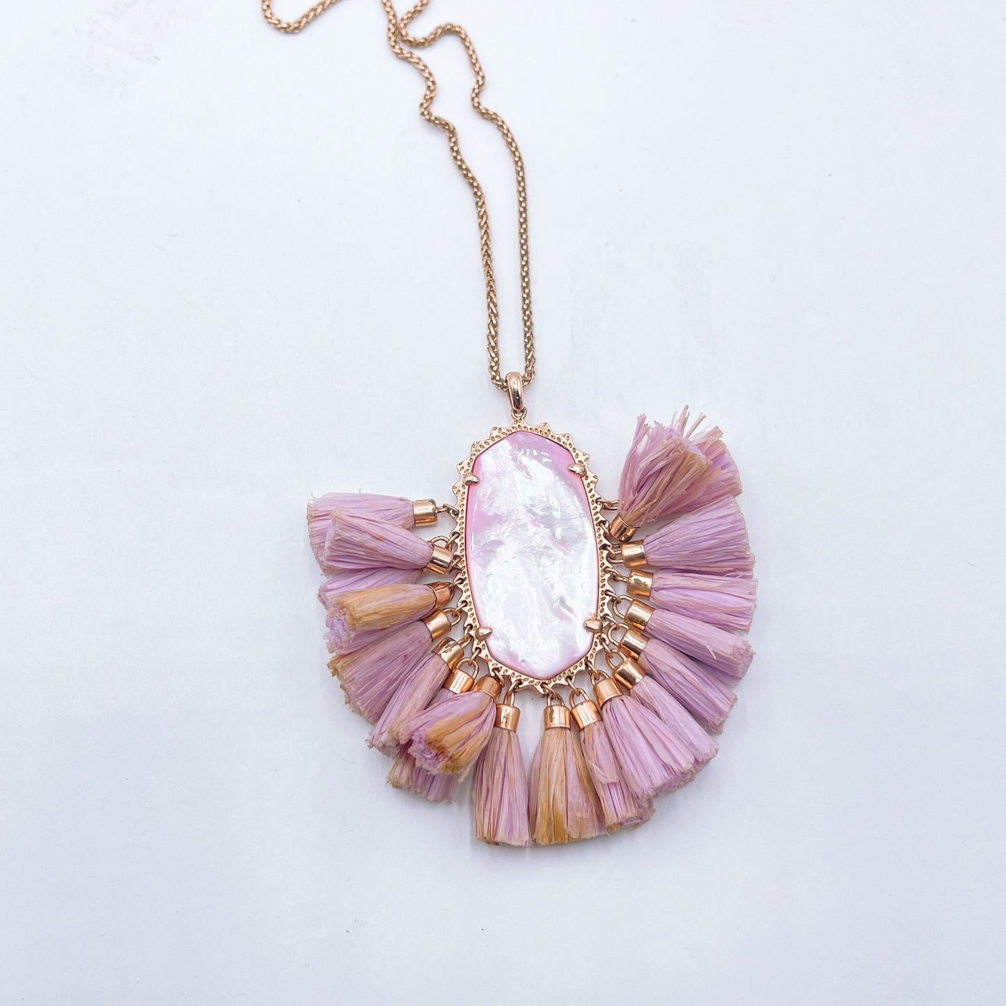 Kendra Scott Betsy Pink Shell Pendant Necklace With Lavender Tassels & Rose Gold Chain