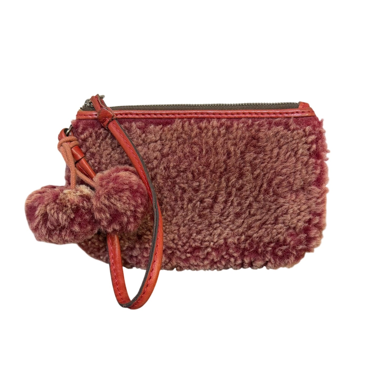 Patricia Nash Red Shearling & Leather Wristlet With Pom-Pom Accent