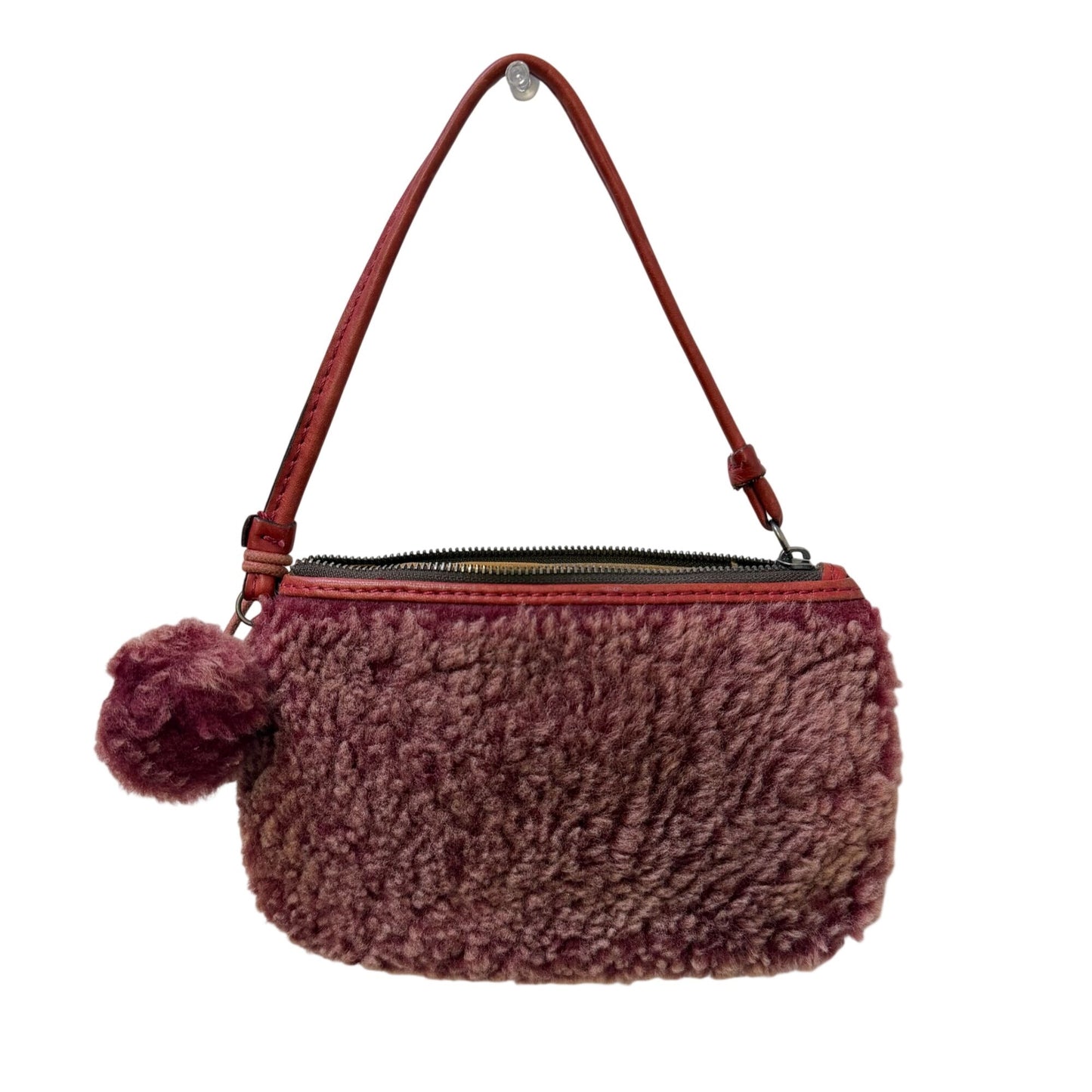 Patricia Nash Red Shearling & Leather Wristlet With Pom-Pom Accent