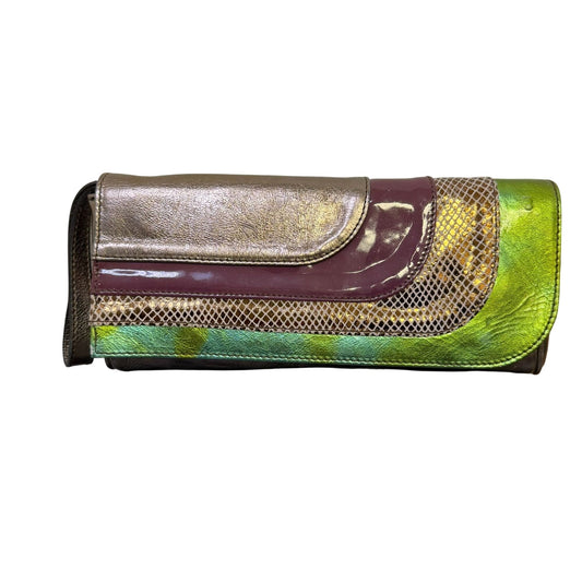 Doncaster Metallic Bronze Multi-Color Leather Wristlet Clutch Made In Italy