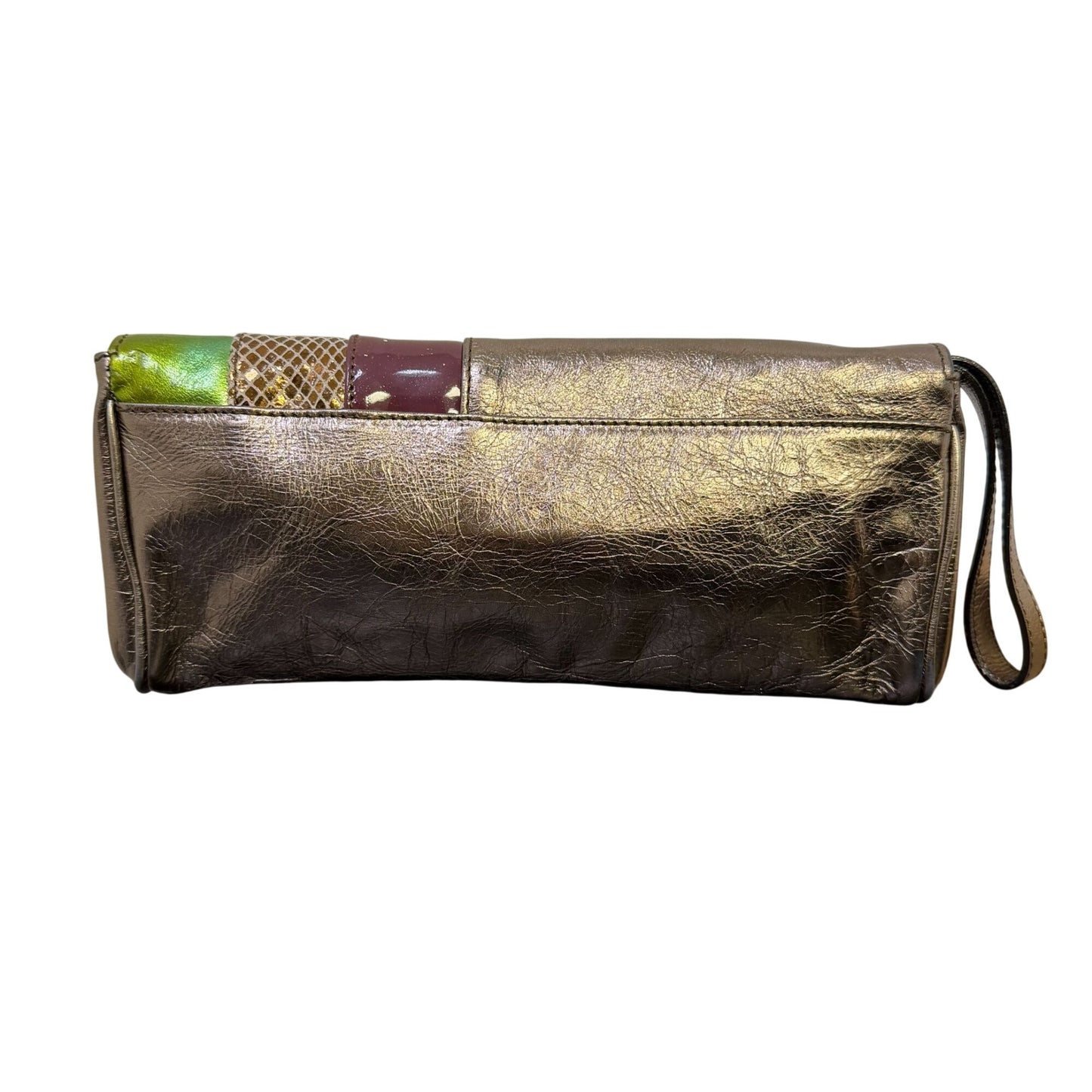 Doncaster Metallic Bronze Multi-Color Leather Wristlet Clutch Made In Italy