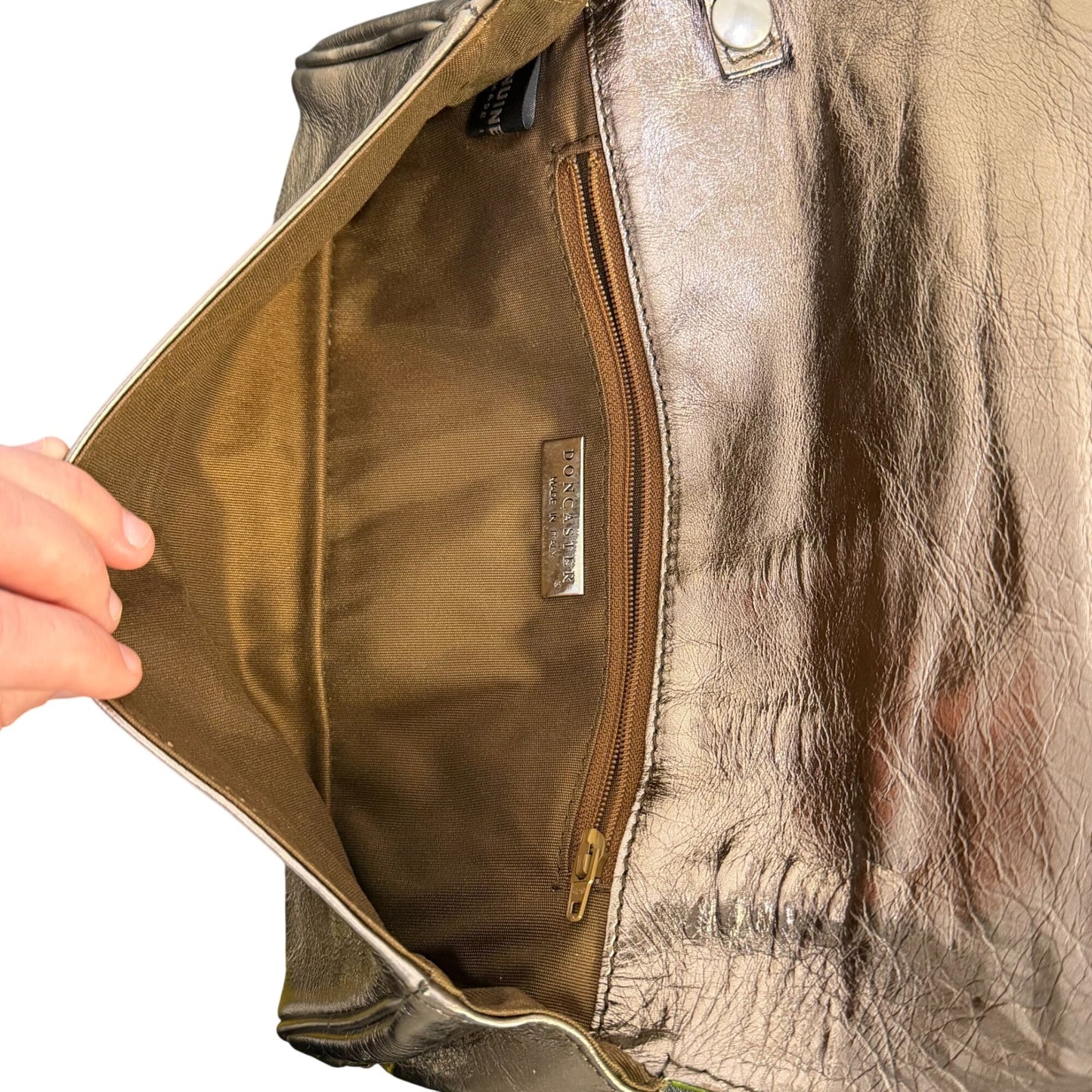 Doncaster Metallic Bronze Multi-Color Leather Wristlet Clutch Made In Italy